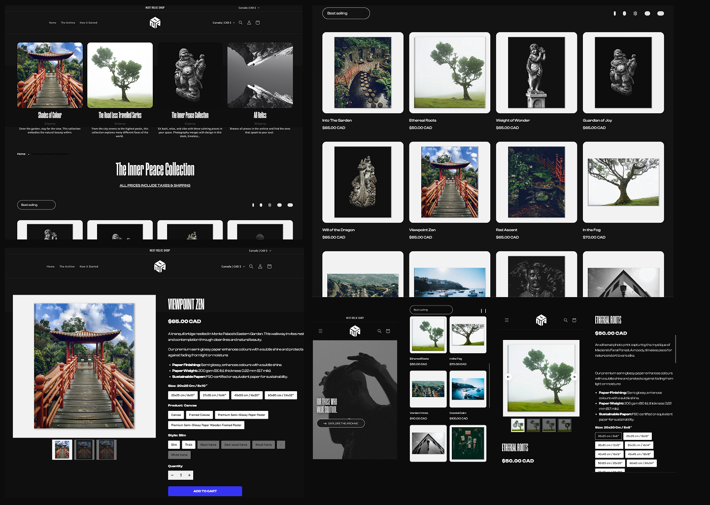 Final computer renderings of a website for an online photography print business