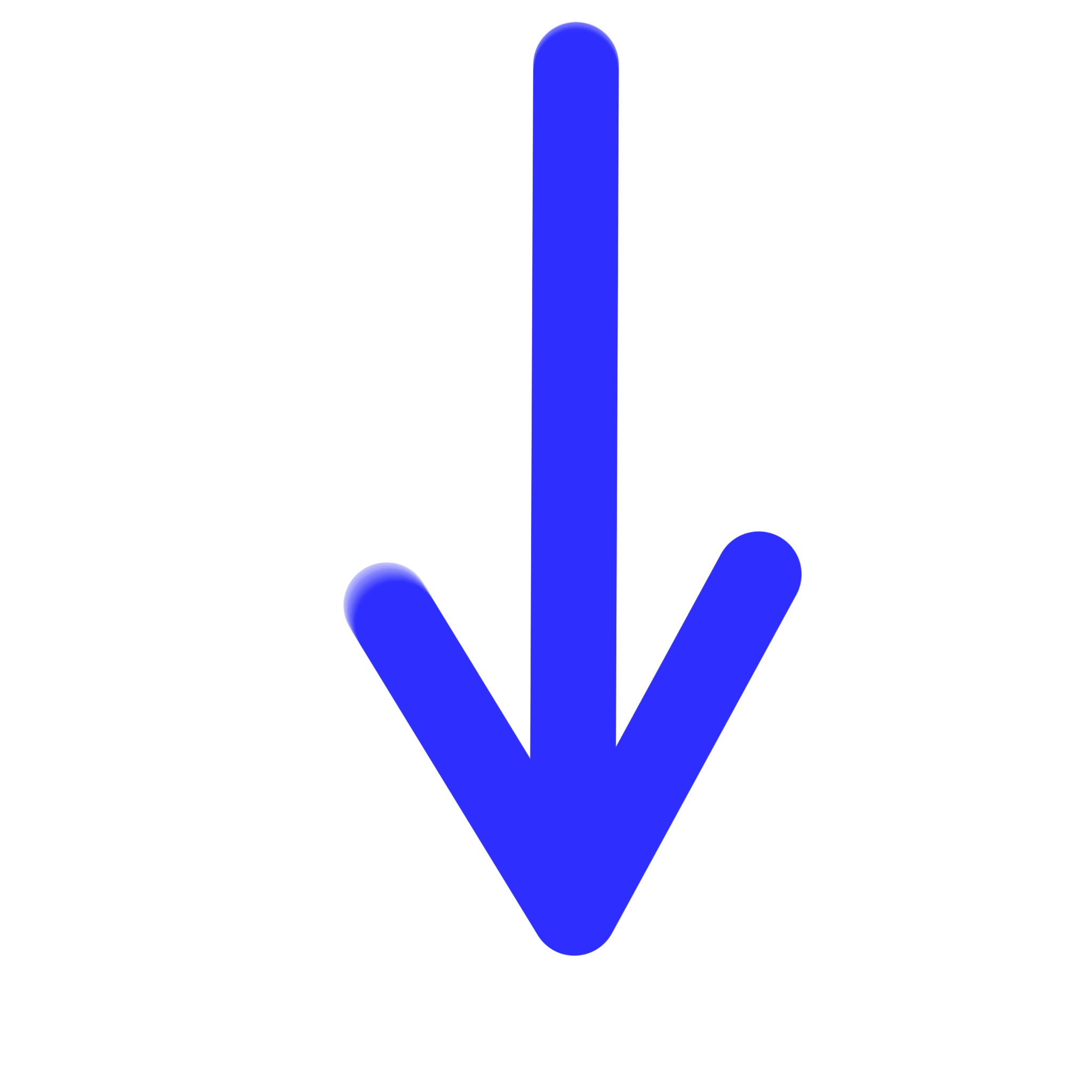Bold blue arrow pointing downward on a transparent background.