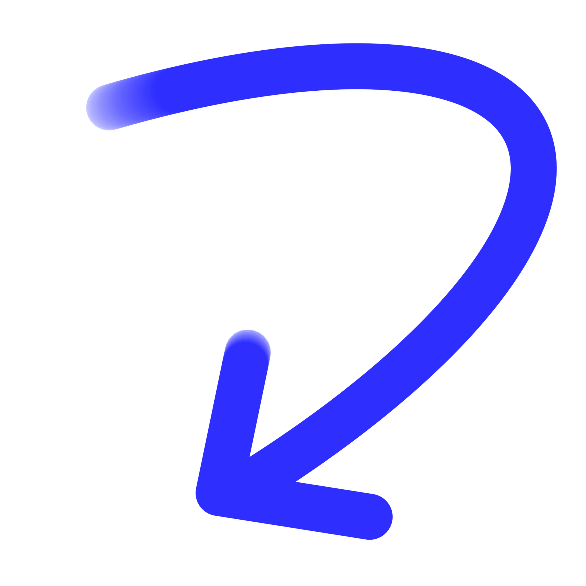 Thick blue arrow curved downward pointing to the left.